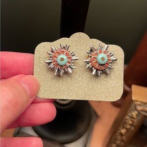 Metal Monk Silver and Turquoise Starburst Earrings